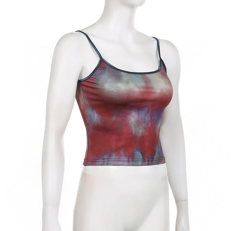 Tie dye u neck contrast backless cami crop top