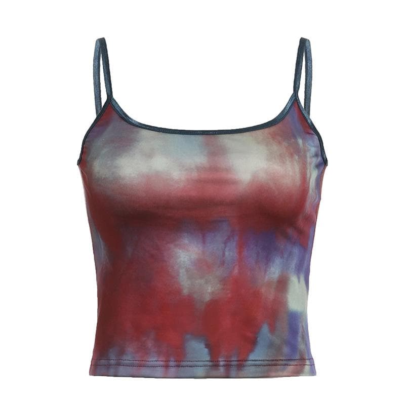 Tie dye u neck contrast backless cami crop top