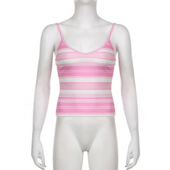 Striped contrast v neck backless cami top