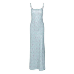 Flower print square neck contrast backless cami maxi dress