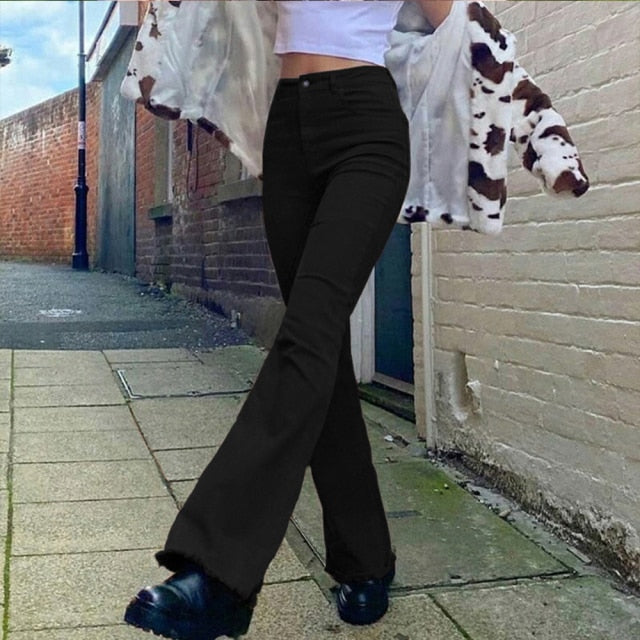 CityHottie - Women's jeans woman high waist Flared Jeans Khaki Black Brown Pants Women's pants for women clothing trouser Jean women trousers