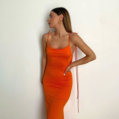 Lena Spaghetti Strap Sexy Backless Draped Maxi Dress