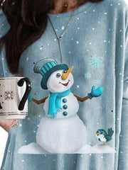 CityHottie - Women's Christmas Casual Dress T Shirt Dress Tee Dress Shift Dress Mini Dress Blue Long Sleeve Snowman Pocket Winter Fall Autumn Crew Neck Fashion Daily Date Loose Fit XS S M L XL XXL 3XL 4XL 5XL