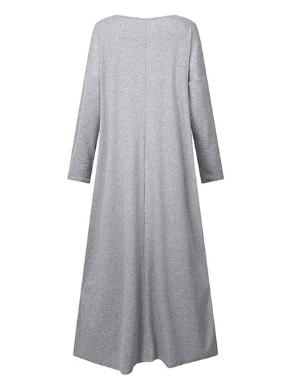 CityHottie - Women's Plus Size Casual Dress Solid Color V Neck Long Sleeve Winter Fall Basic Casual Maxi long Dress Daily Vacation Dress